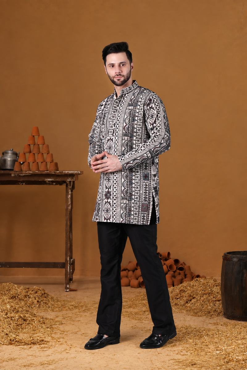 Raza Ivory Aztec Embroidered Kurta Set