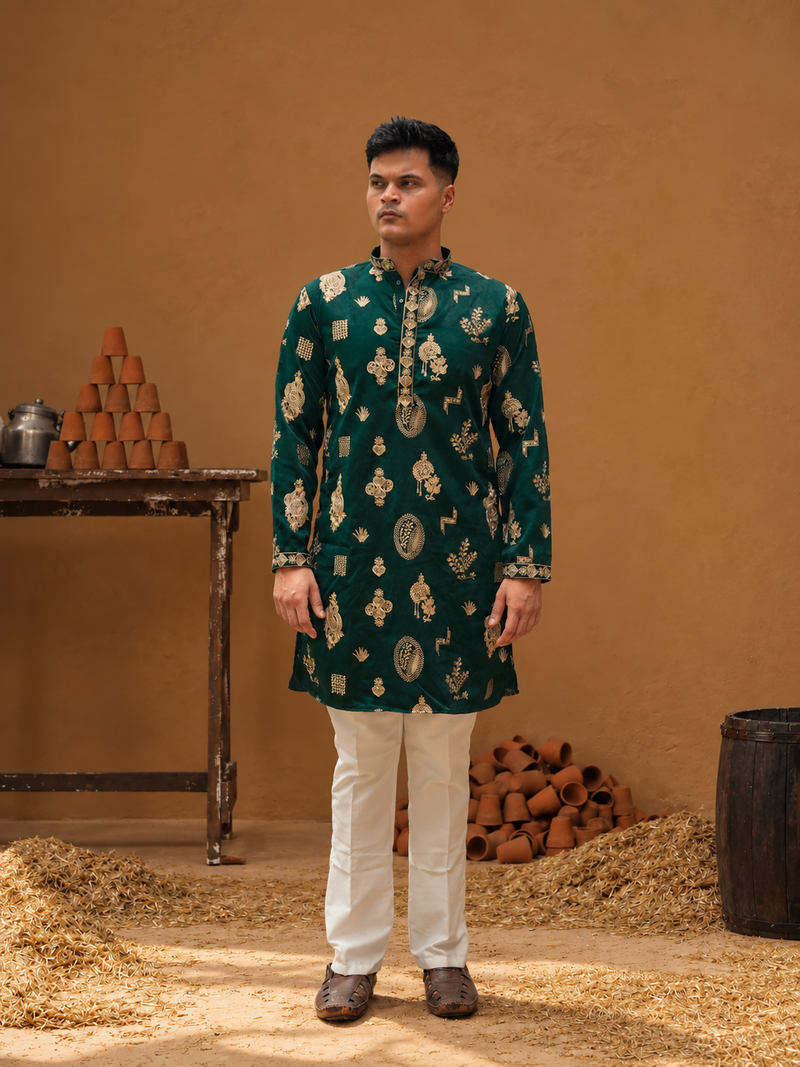 Tajir Zari Bottle Green Kurta Set