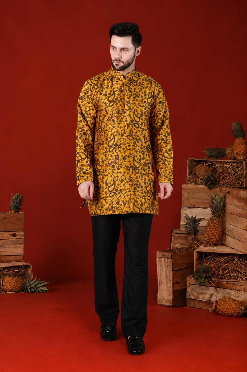 Hamir Mustard Embroidered Kurta Set