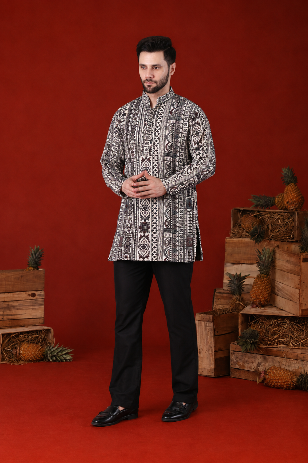 Raza Ivory Aztec Embroidered Kurta Set