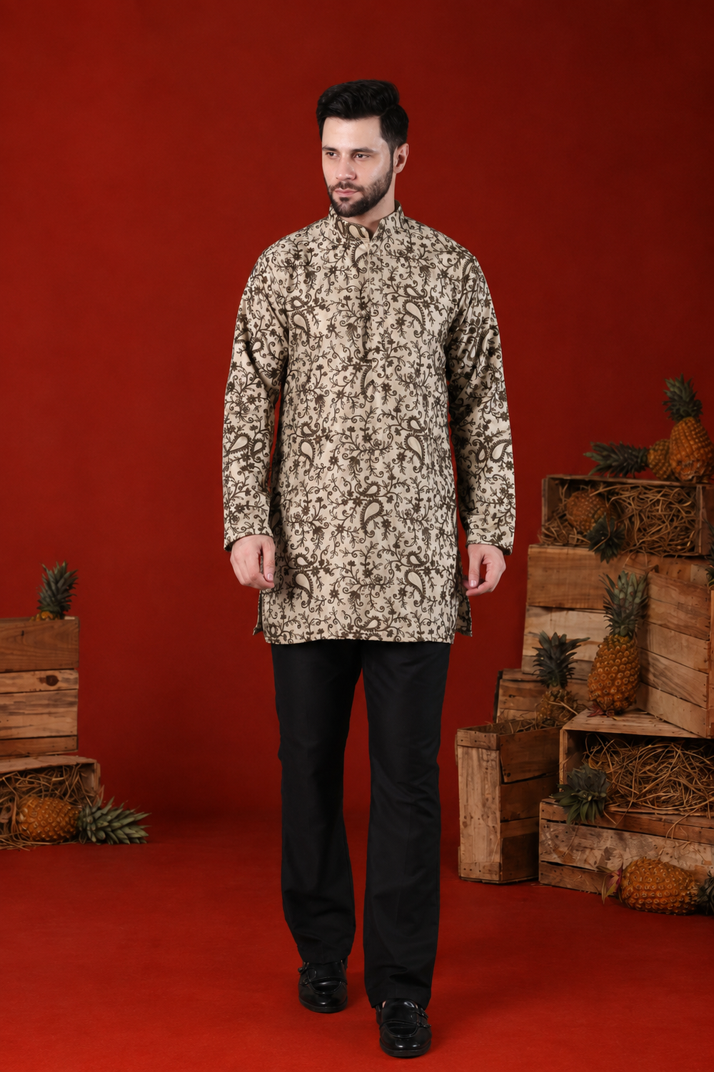 Anant Beige Embroidered Kurta Set