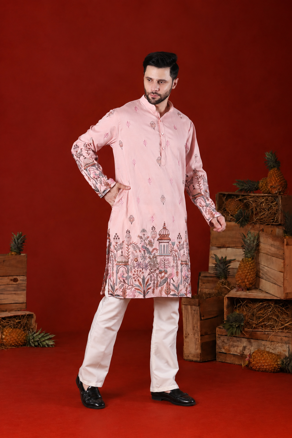 Mehroob Blush Pink Mughal Embroidered Kurta