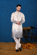 Riyaaz Ivory & Blue Floral Embroidered Kurta