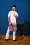 Nawaz Wine Ombré Floral Embroidered Kurta