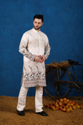 Aham Ivory Bird & Floral Embroidered Kurta