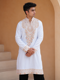 Raya Gold And Pastel Embroidered Kurta