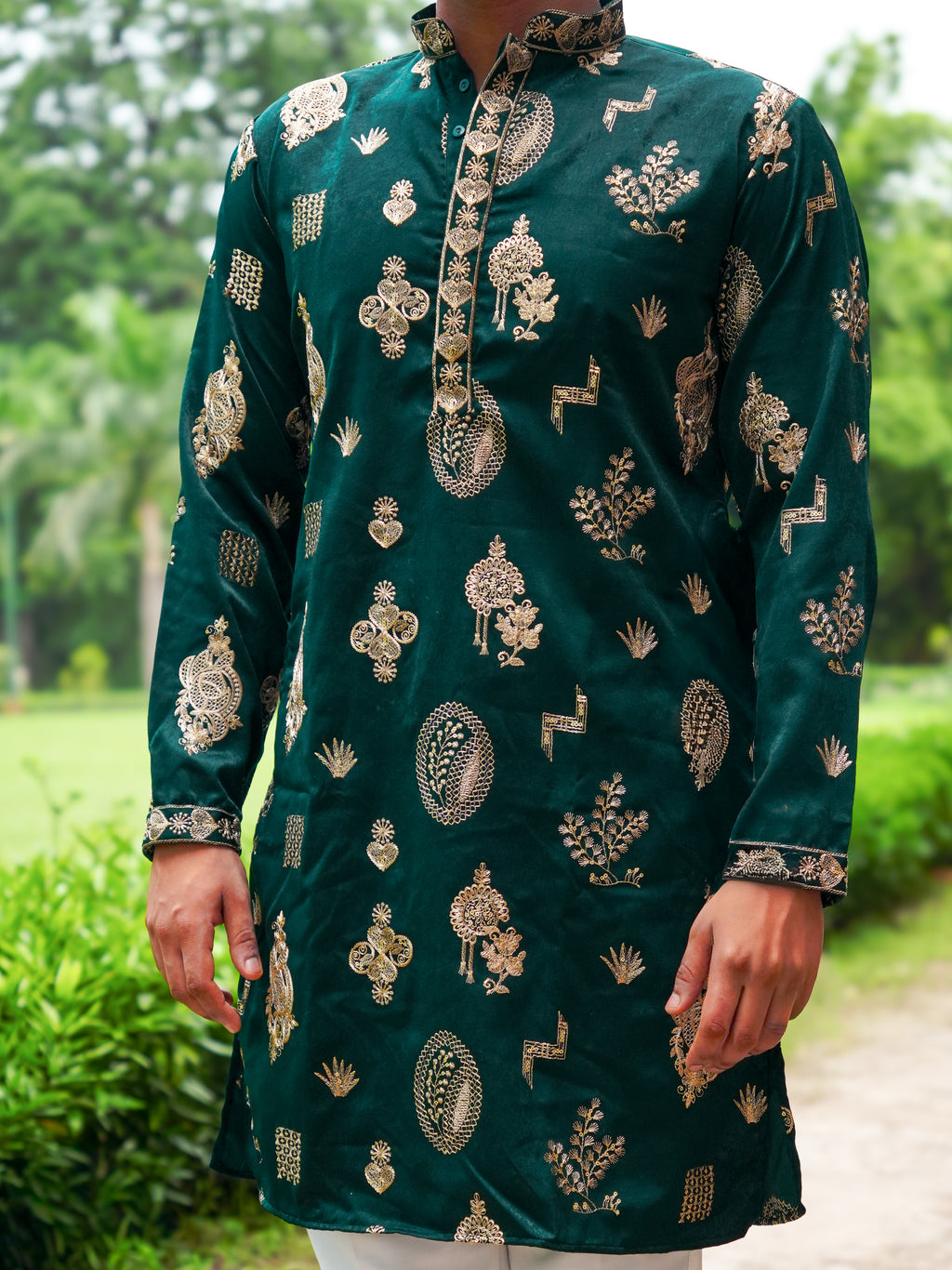 Tajir Zari Bottle Green Kurta Set
