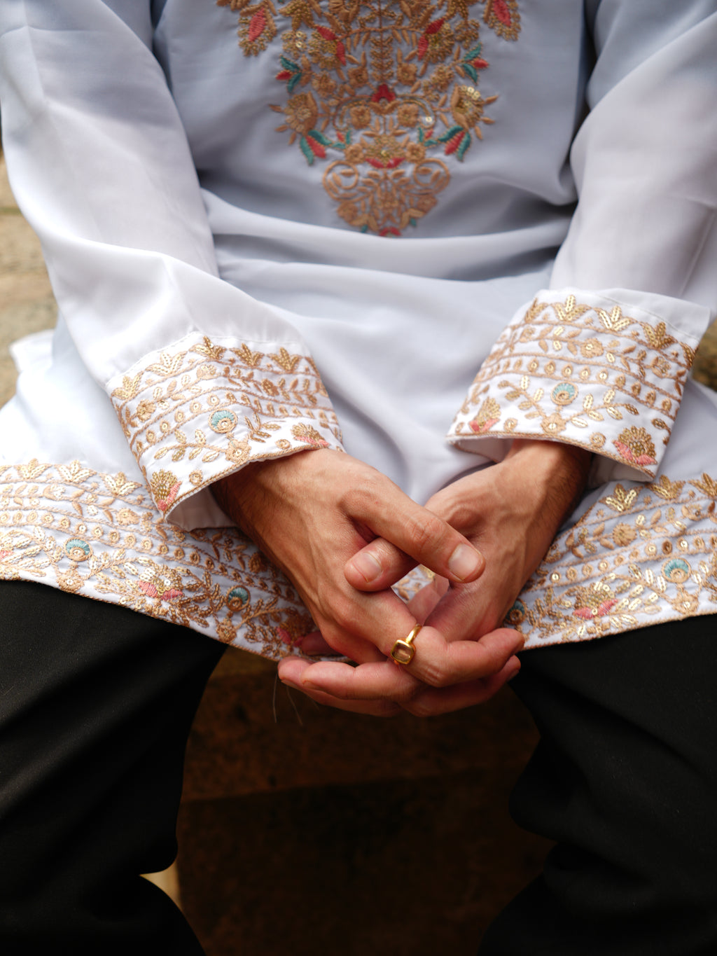 Raya Gold And Pastel Embroidered Kurta