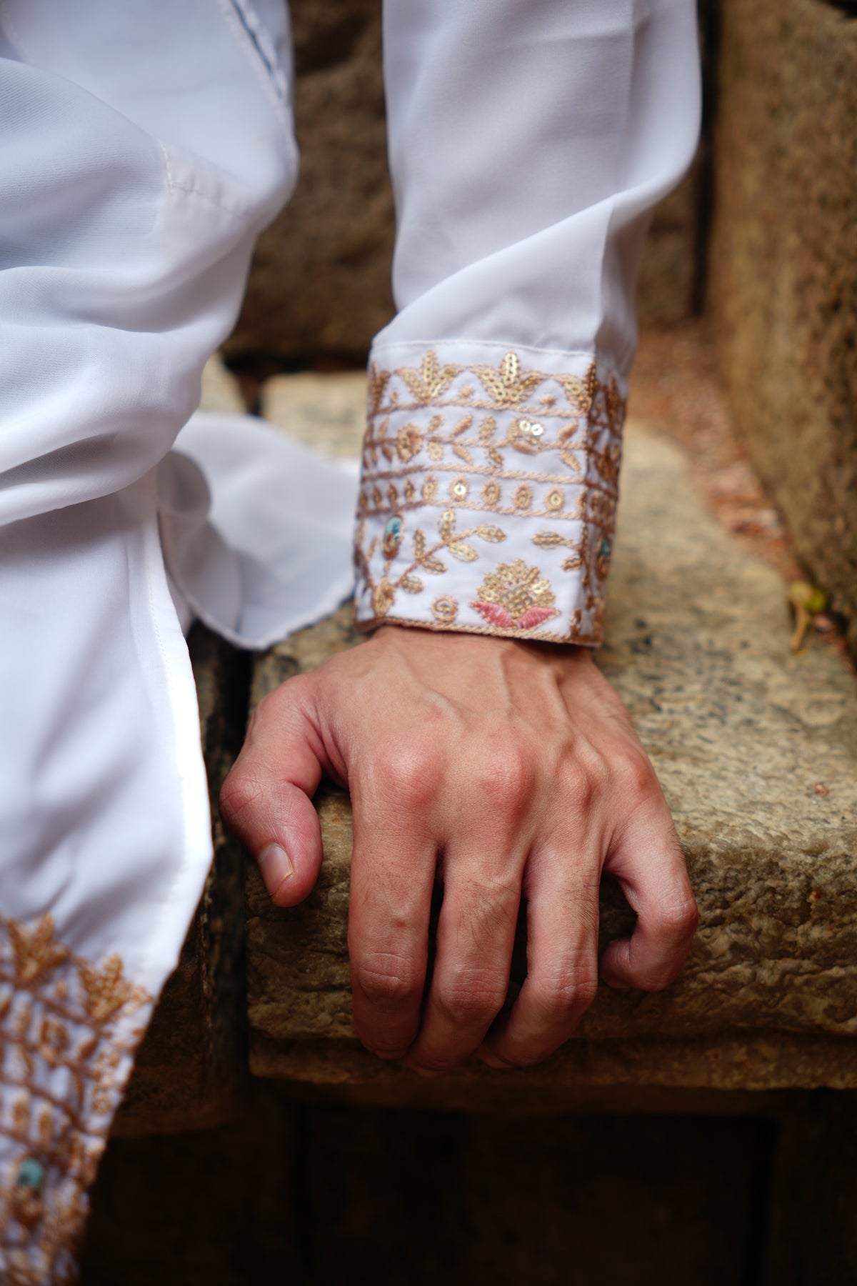 Raya Gold And Pastel Embroidered Kurta