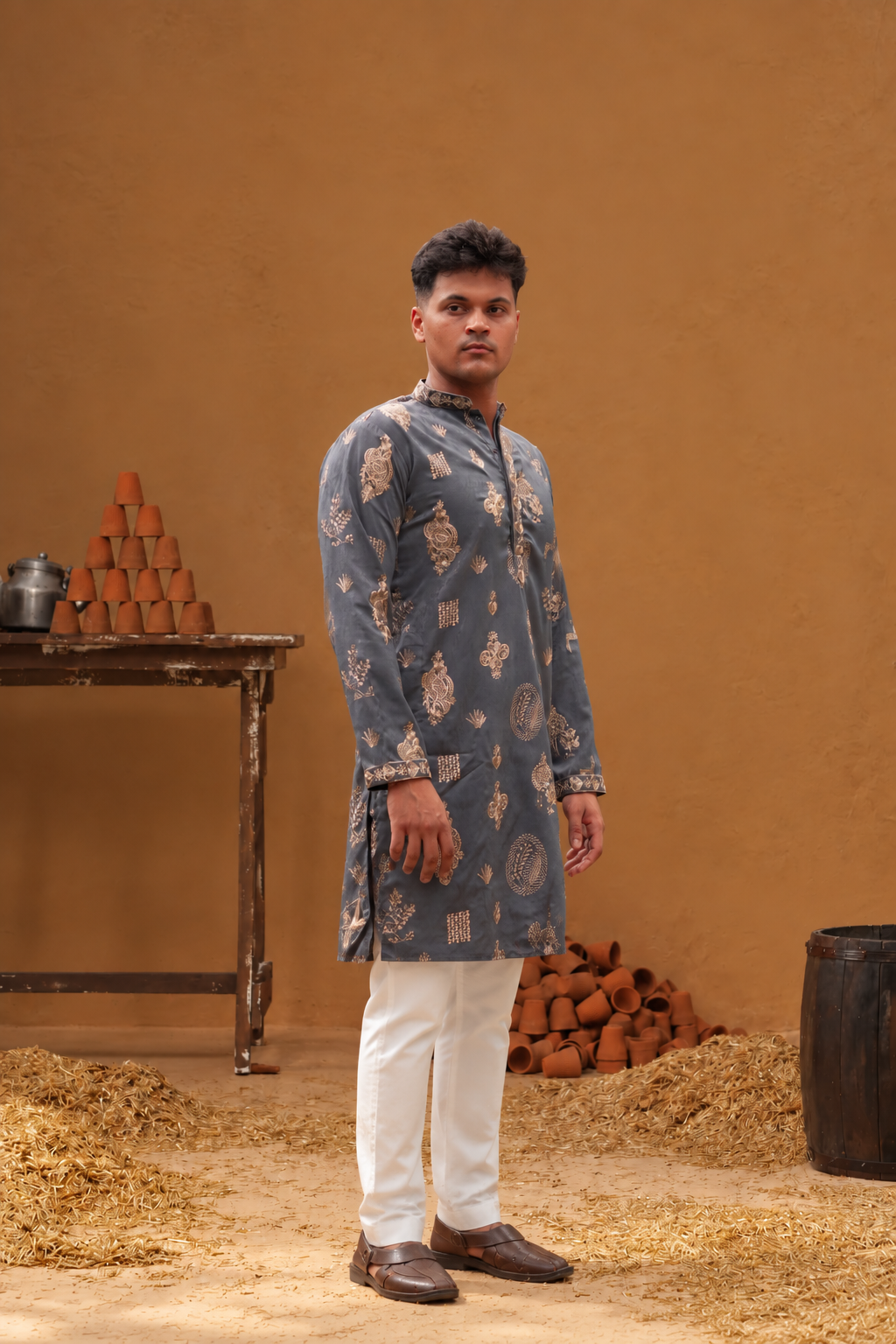 Fumair Zari Grey Kurta Set
