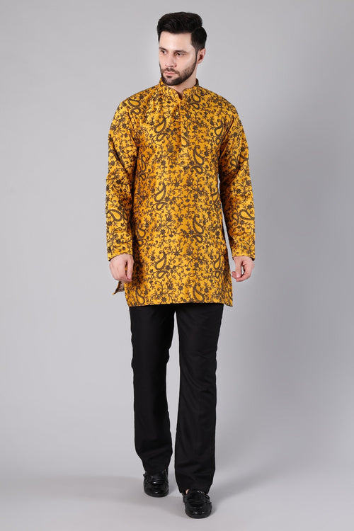 Mustard Paisley Embroidered Kurta - front