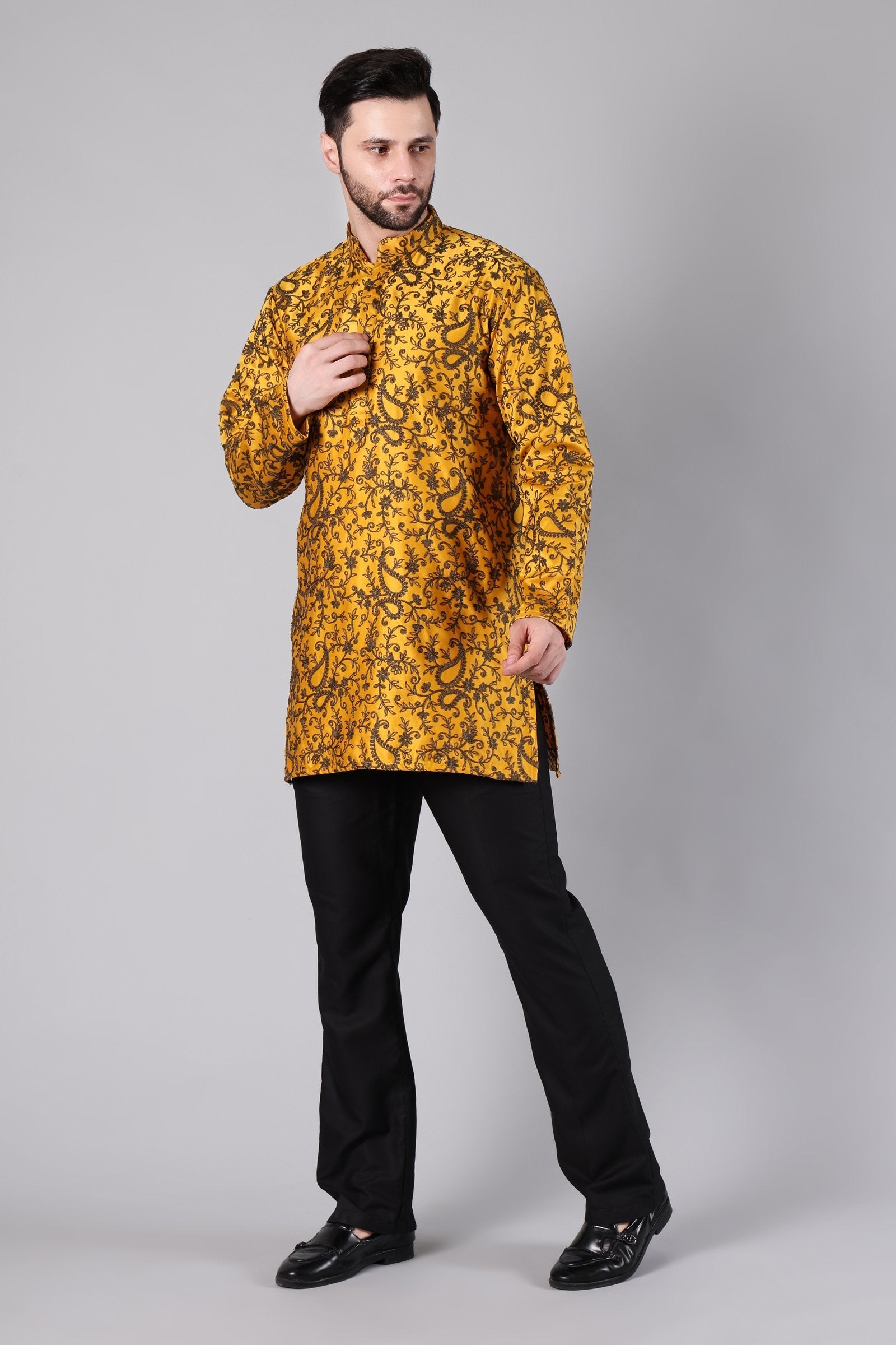 Mustard Paisley Embroidered Kurta