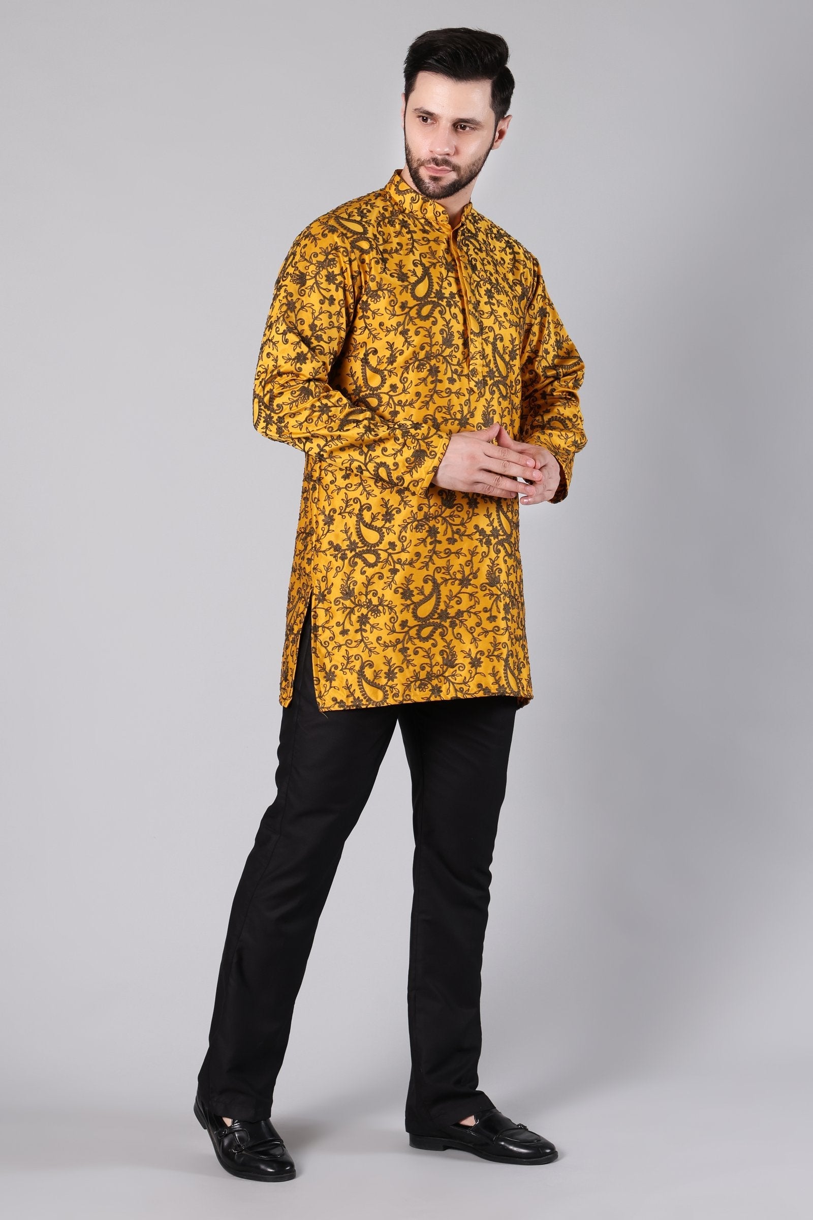 Mustard Paisley Embroidered Kurta