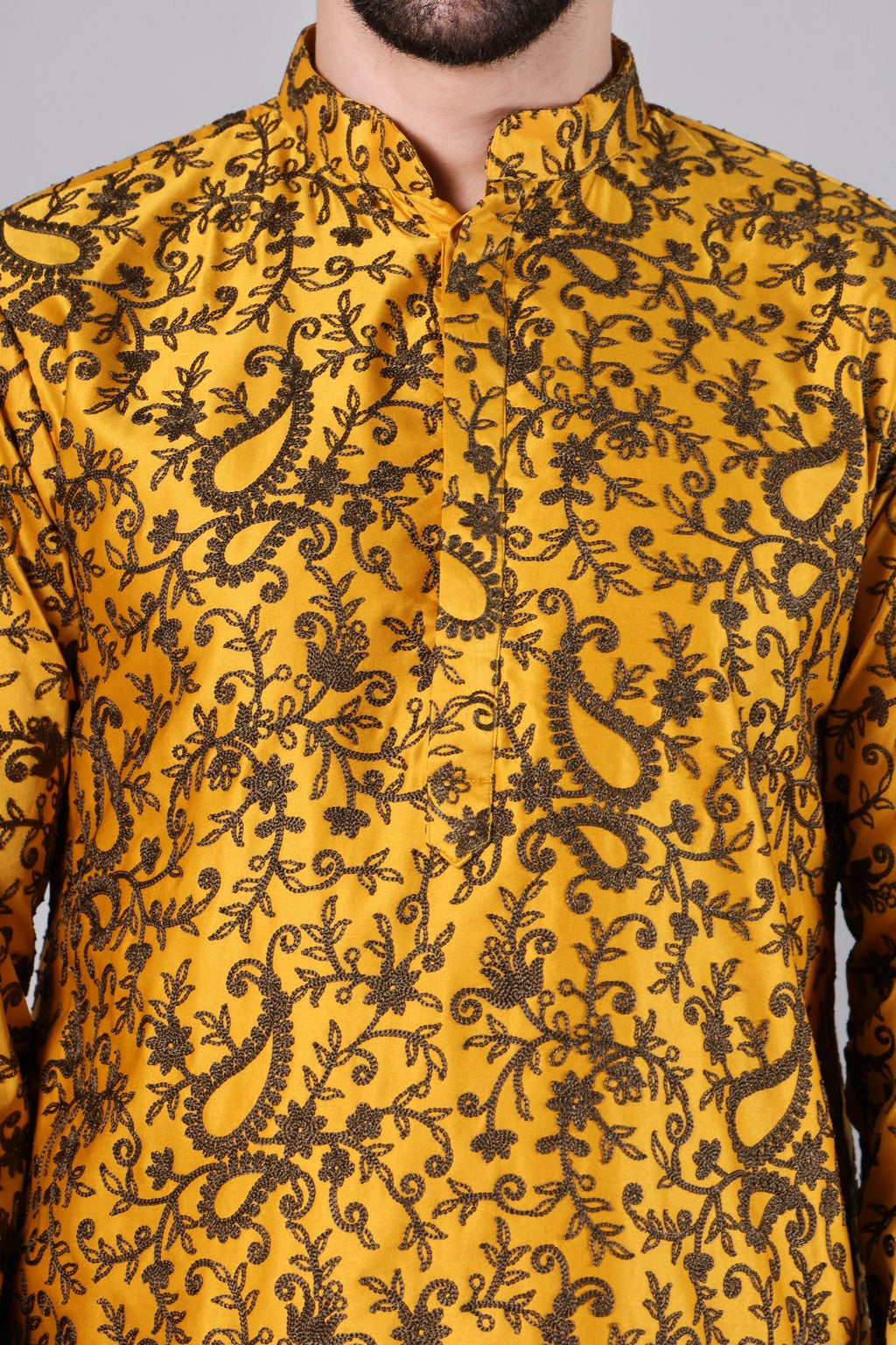 Mustard Paisley Embroidered Kurta