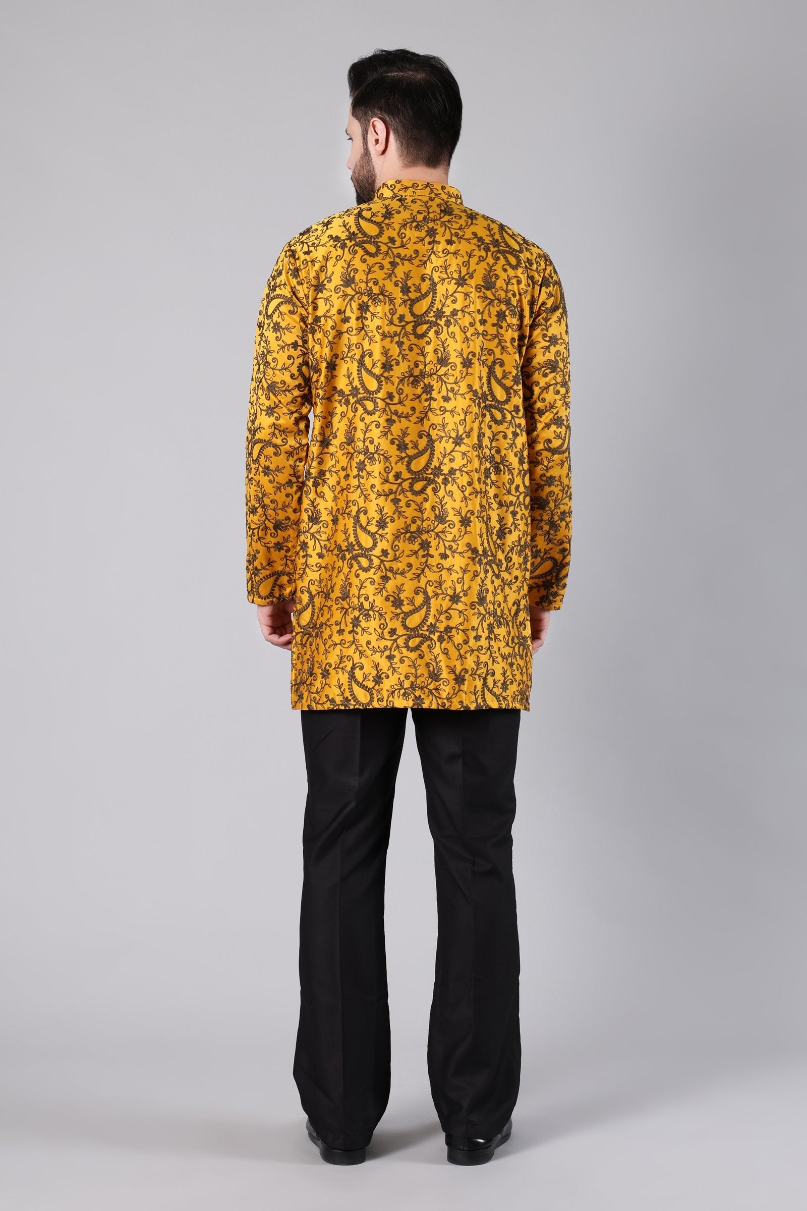 Mustard Paisley Embroidered Kurta