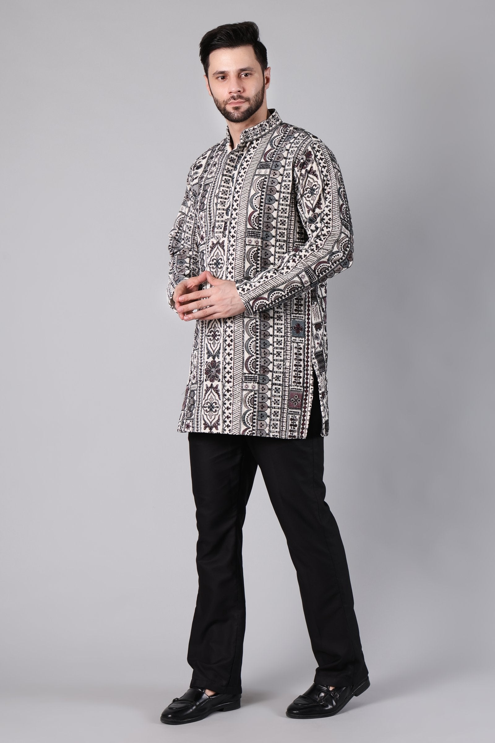 Ivory Aztec Embroidered Kurta