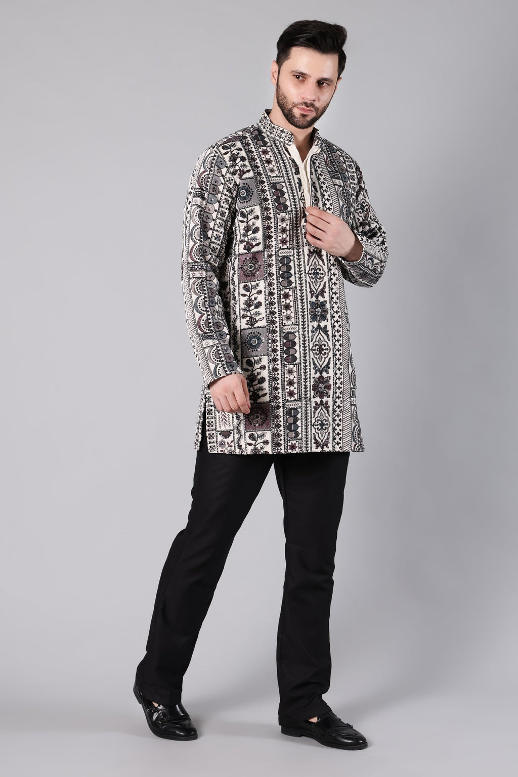 Ivory Aztec Embroidered Kurta