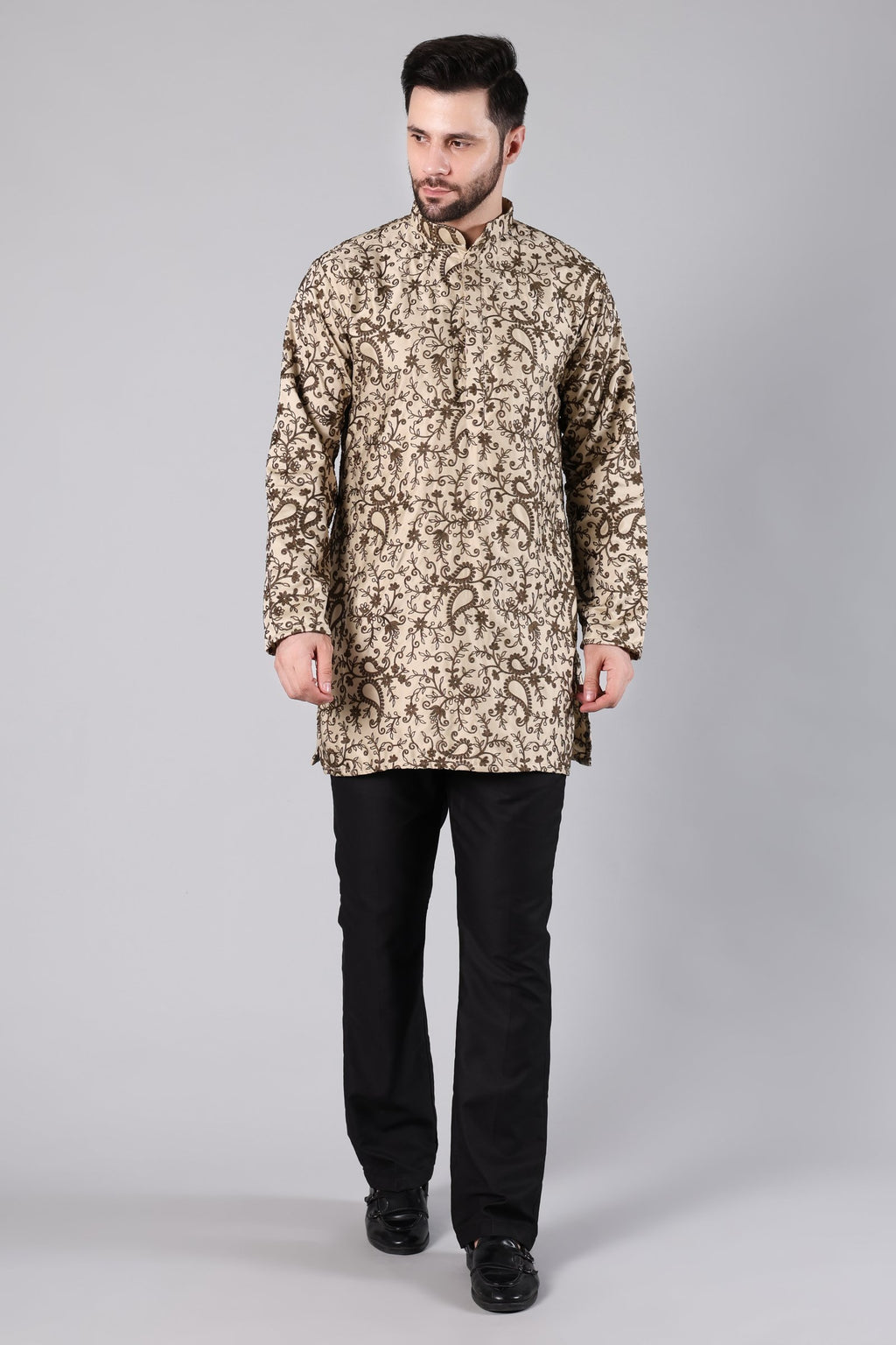 Beige Paisley Embroidered Kurta - front