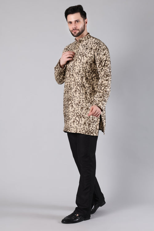 Beige Paisley Embroidered Kurta