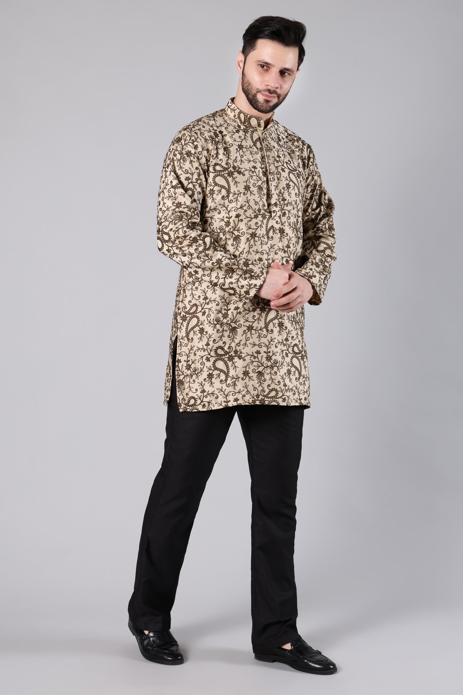 Beige Paisley Embroidered Kurta