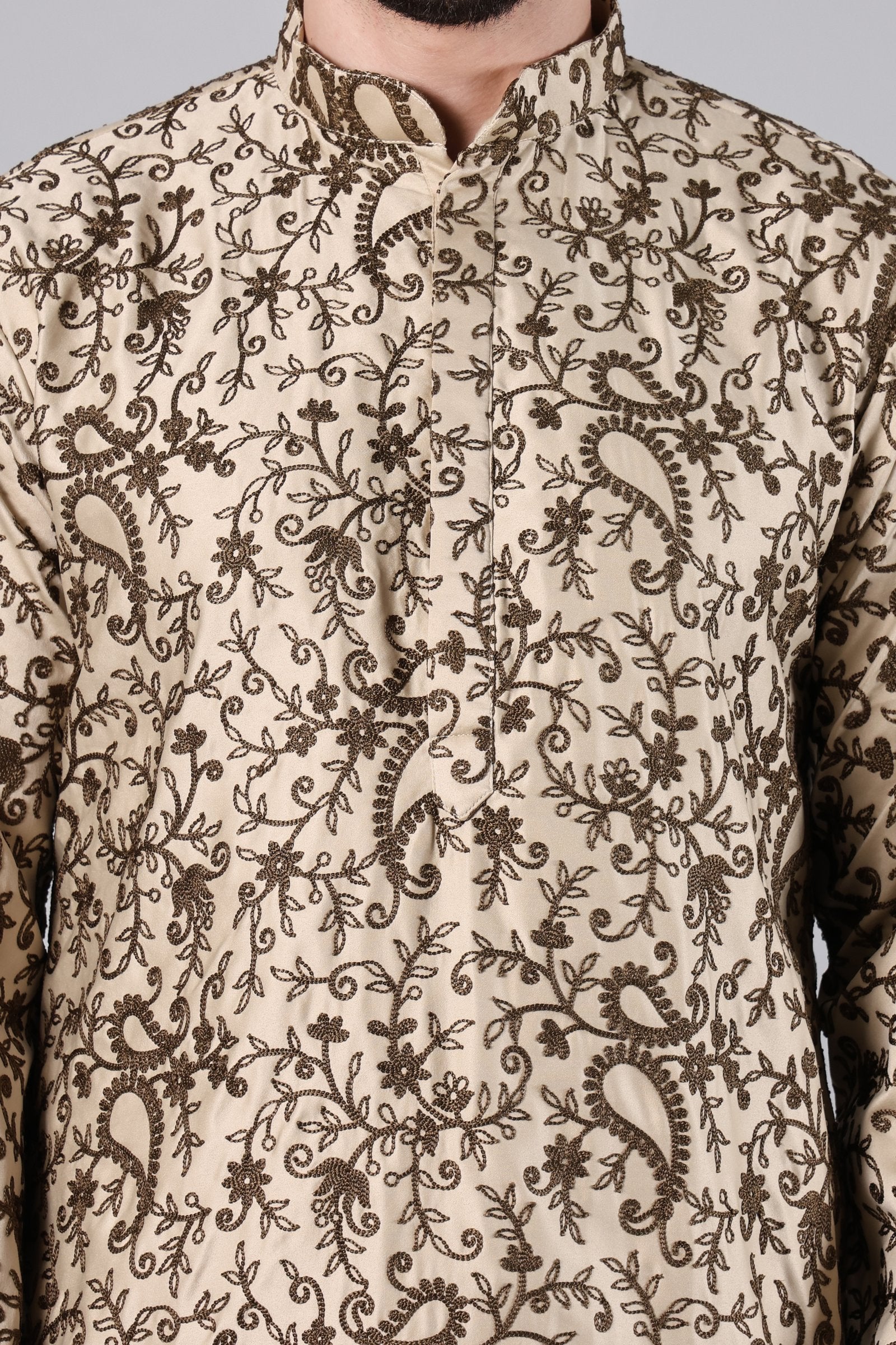 Beige Paisley Embroidered Kurta