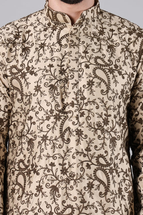 Beige Paisley Embroidered Kurta