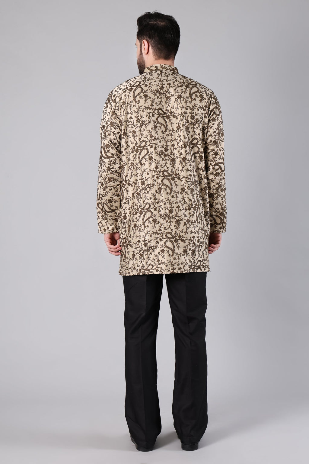 Beige Paisley Embroidered Kurta