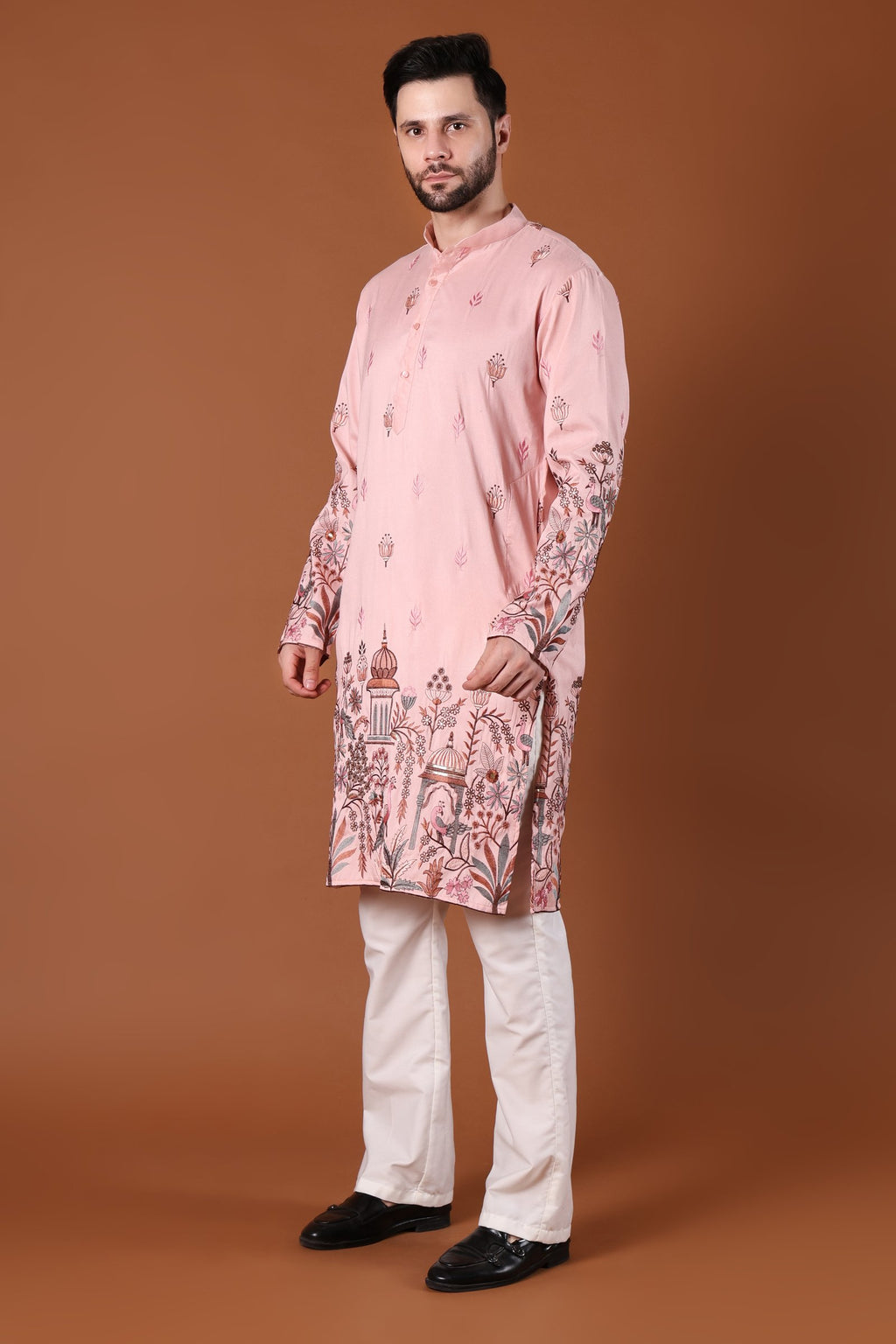 Blush Pink Mughal Garden Embroidered Kurta