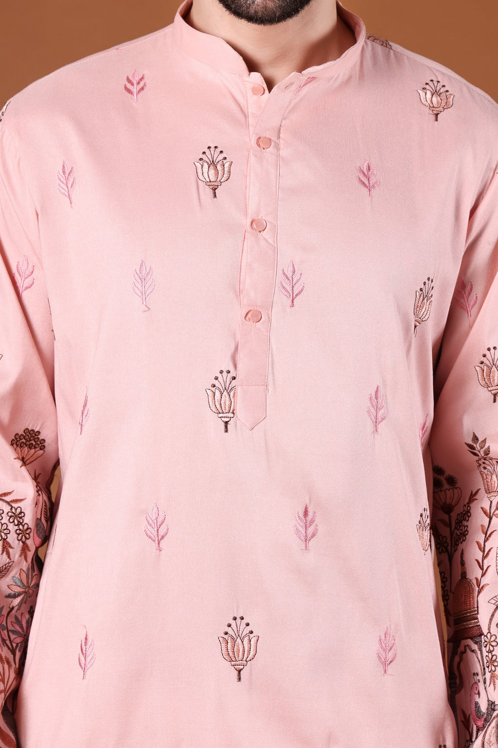 Blush Pink Mughal Garden Embroidered Kurta