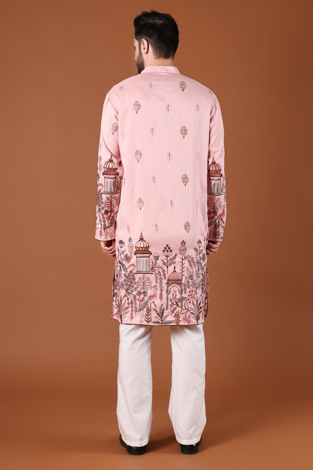 Blush Pink Mughal Garden Embroidered Kurta