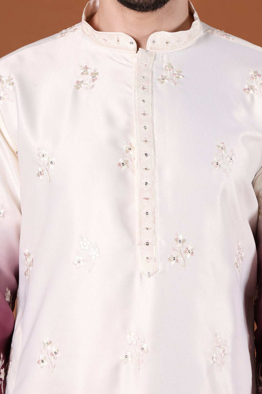 Wine Ombré Floral Embroidered Kurta