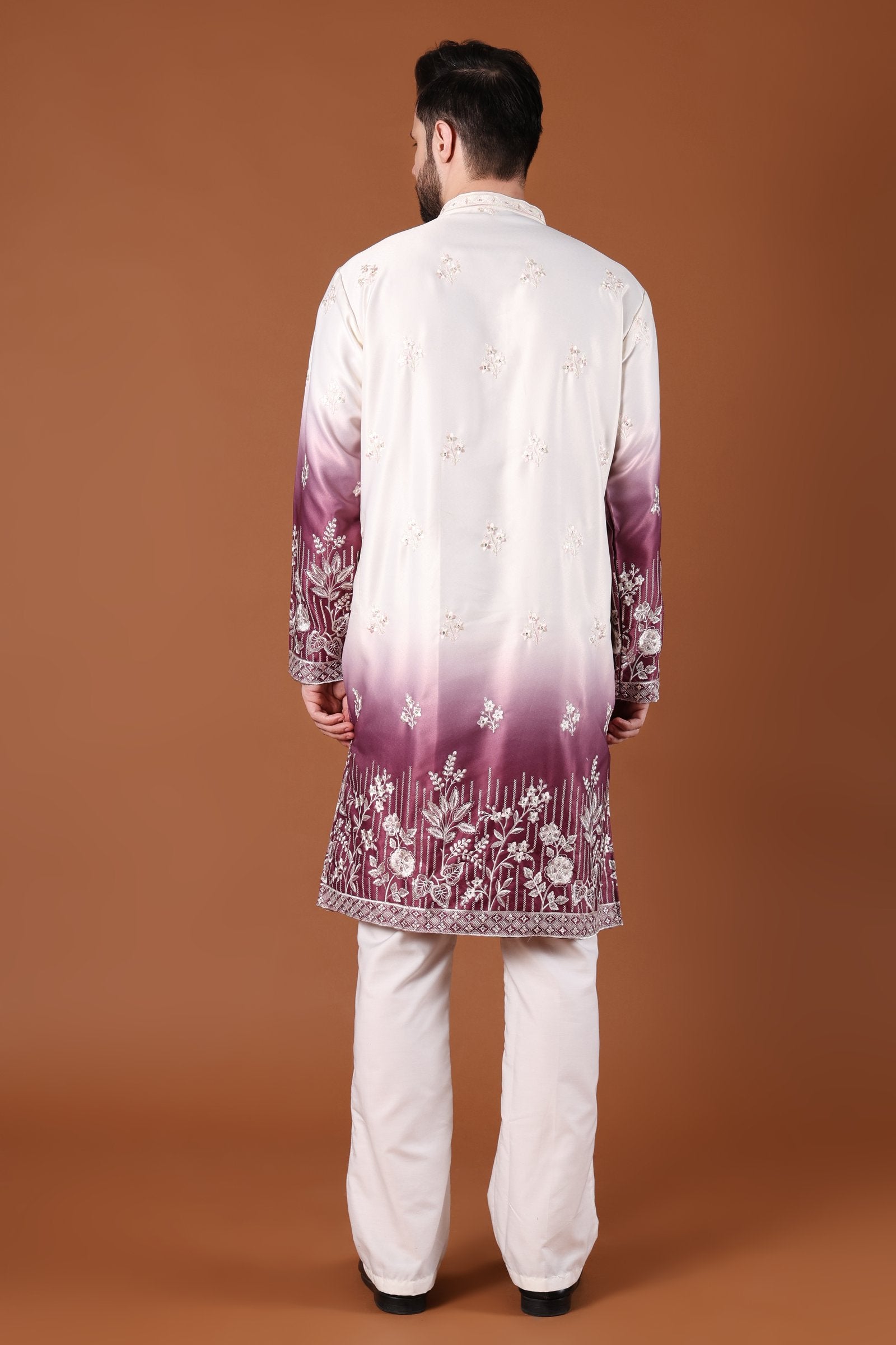 Wine Ombré Floral Embroidered Kurta